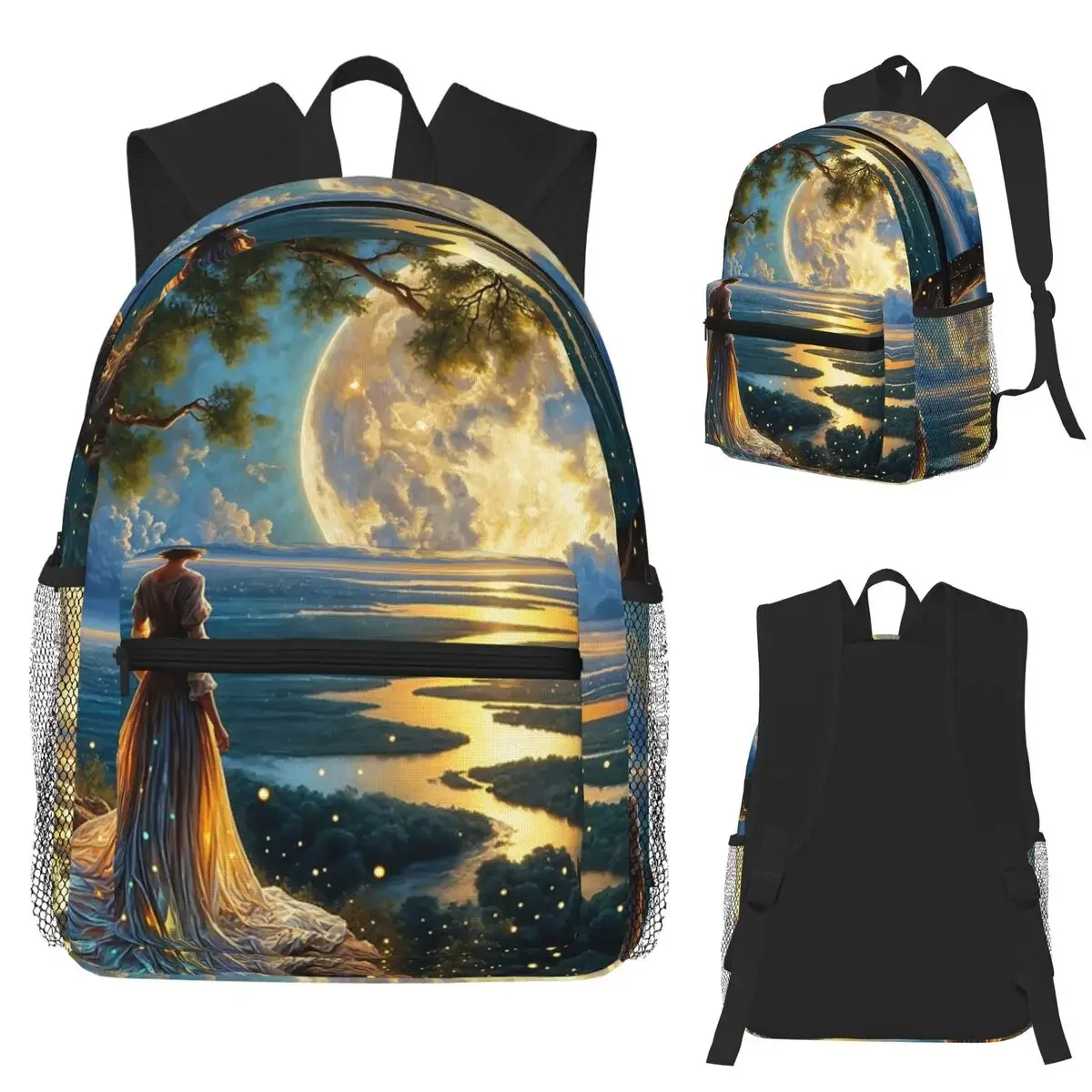 حقيبة ظهر Magical Moonrise Daypack ذات سعة كبيرة للأولاد والبنات حقيبة كتب مدرسية حقائب كتف للرجال والنساء