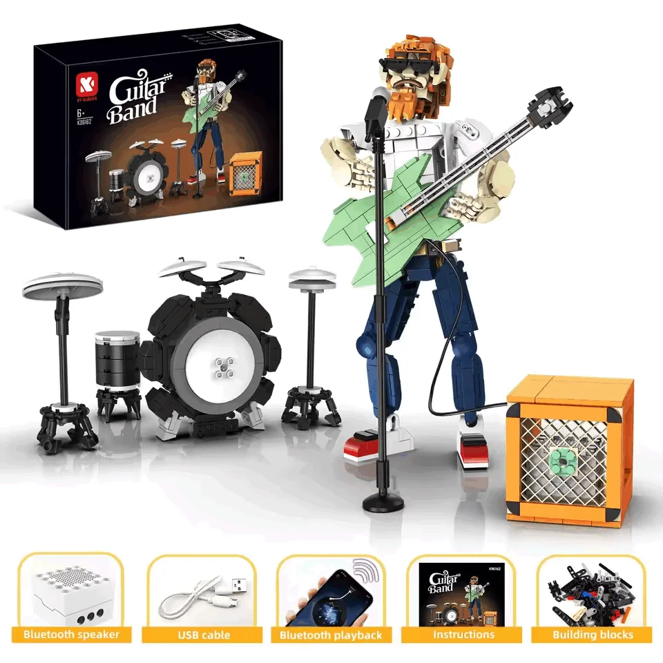 Artist Electric Guitar Building Kit - 721pcs Blue-tooth APP Controlled Music Playback DIY Brick Model with Speaker for Adults