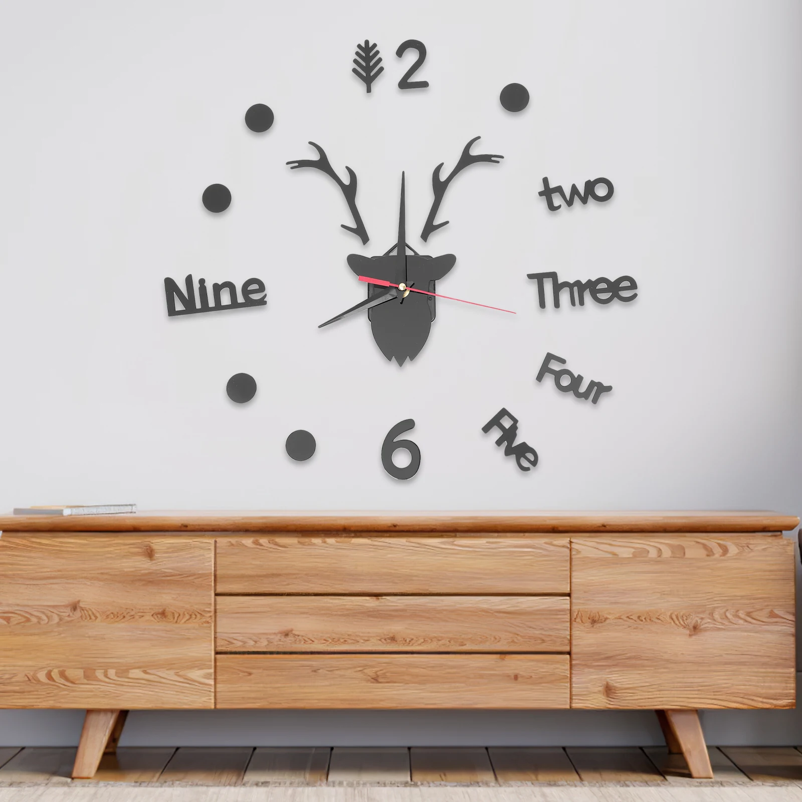 

Deer Head Wall Clock Acrylic Modern Silent Home Decoration Living Room Bedroom Easy Install Black Contemporary Unique