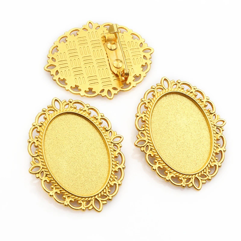 5pcs Antique Silver Plated Brooch Pin Classic Style Cameo Setting Tray