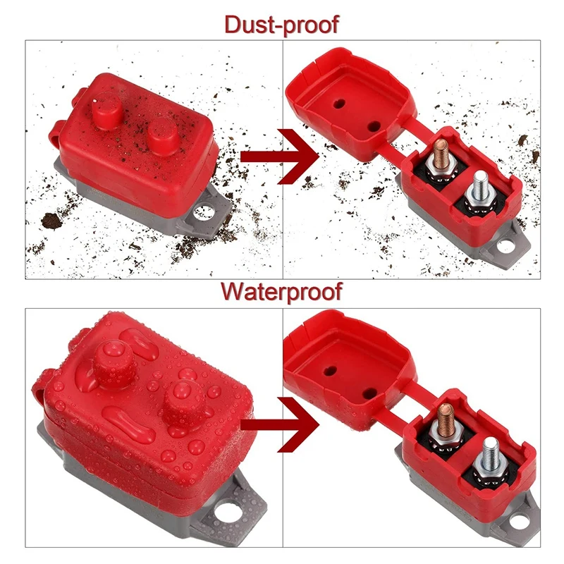 2 PCS DC 12V-24V Disjuntor de reinicialização automática com parafuso de tampa e 4 peças de talões de fio para carregadores de bateria (50A)