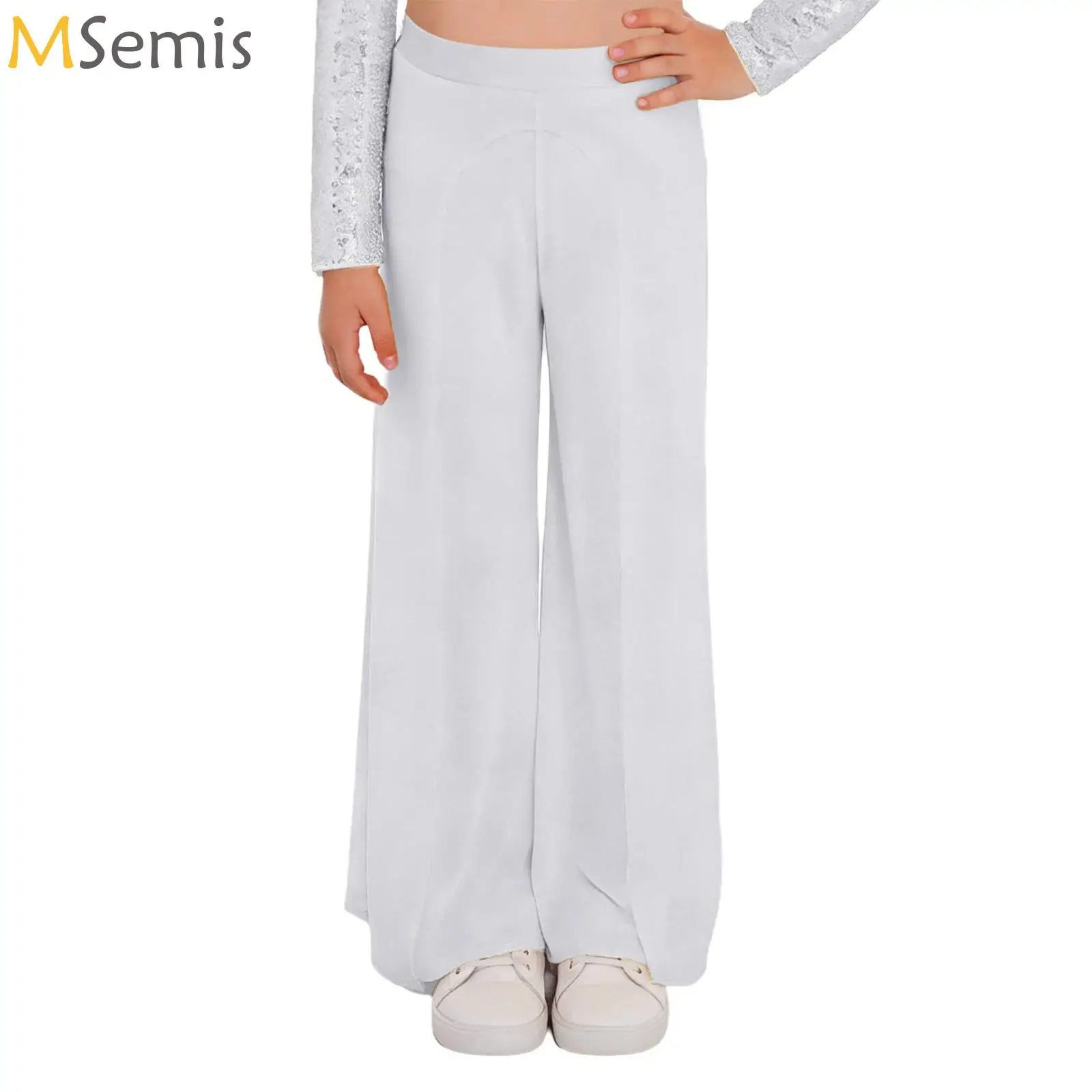 

Classical Dance Pants Girls Elegant Elastic Waist Wide-Leg Trousers Soft Body Rhyme Yoga Casual Daily Stage Training Dancewear