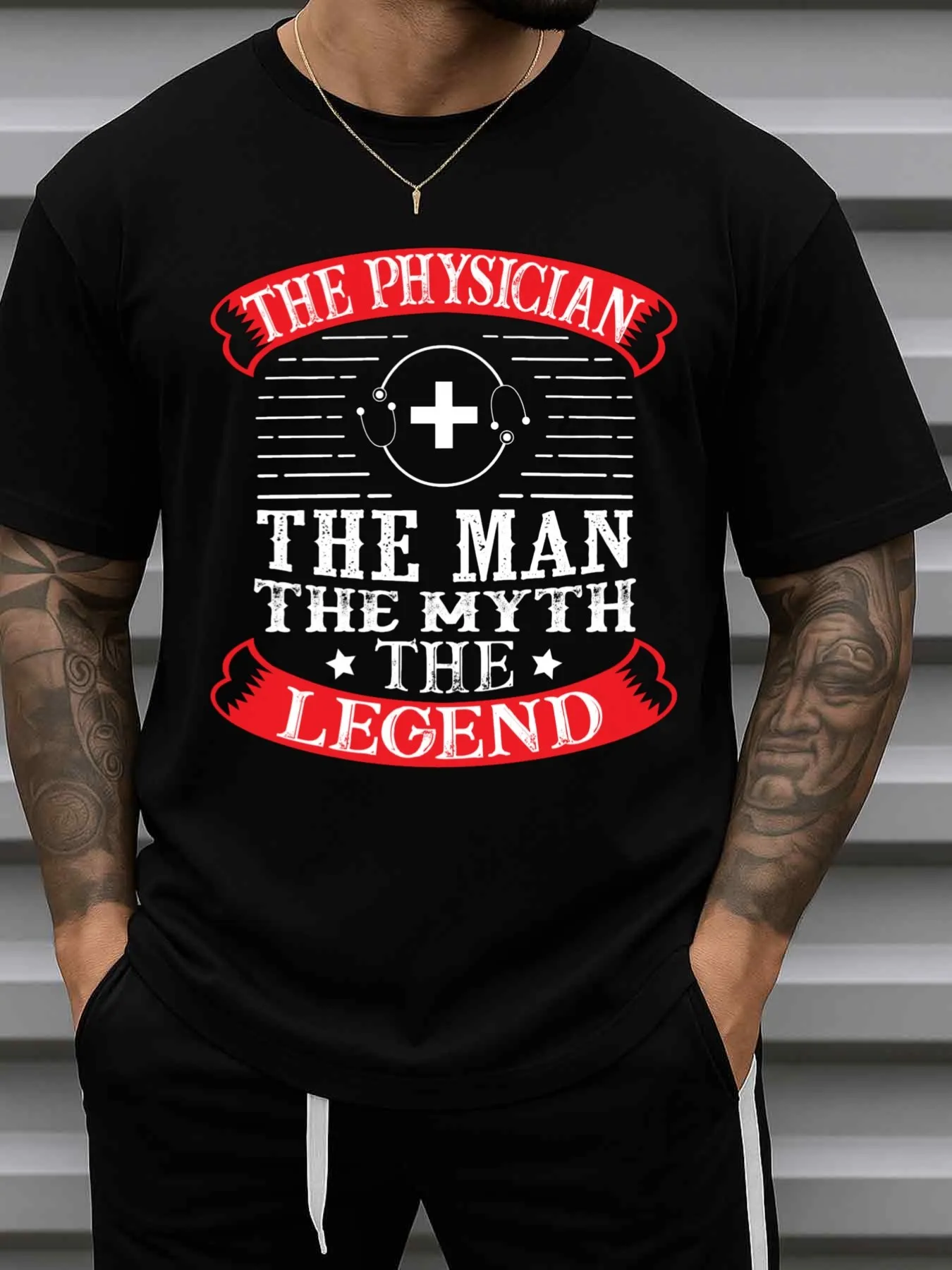 Men's Doctor Legend Fun Humorous T-Shirt - Pure Black Short-Sleeved Shirt with Doctor-Themed Print, Casual Crew Neck Top for Medical Staff, Gift for Doctors and Nurses