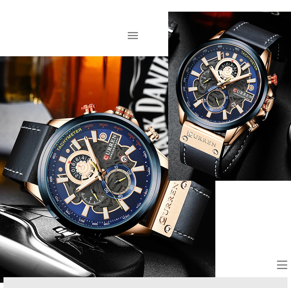 CURREN Uhr für Männer Top Marke Luxus Lederband Quarz Wasserdichte Armbanduhr Mode Lässig Sport Uhr Business Datum Uhr – Detail 5