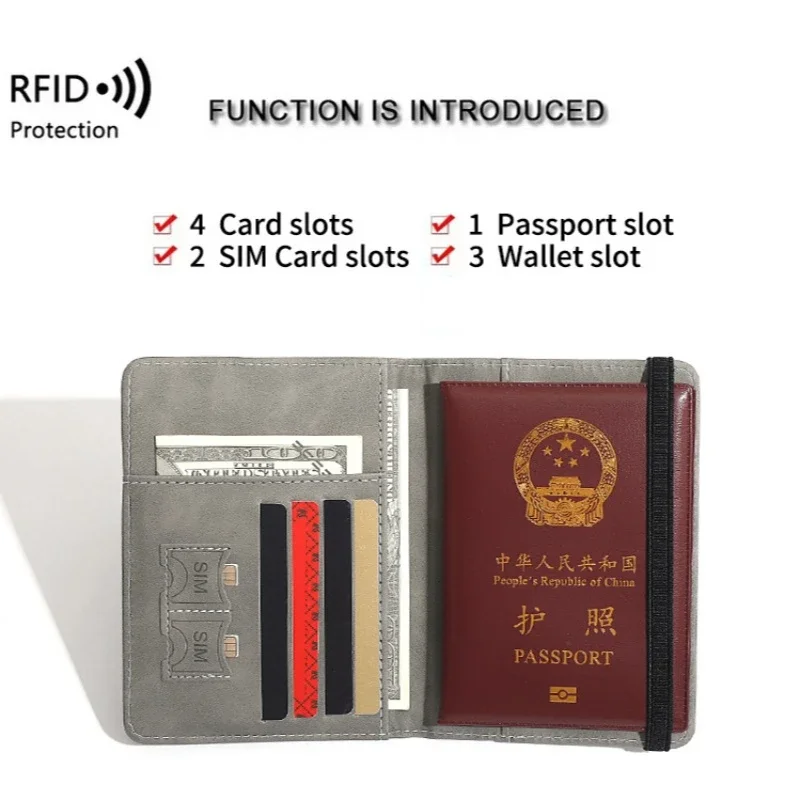 Porta passaporto con blocco RFID con cinturino elastico per custodia per passaporto da viaggio mondiale con slot per carte di credito ID aziendale