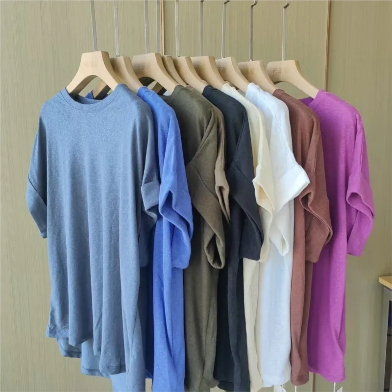 

Johnature Summer New Hot Sale Cotton Linen Women T-Shirts 2025 Casual Simple Breathable Comfortable Loose O-neck Pullover Tops