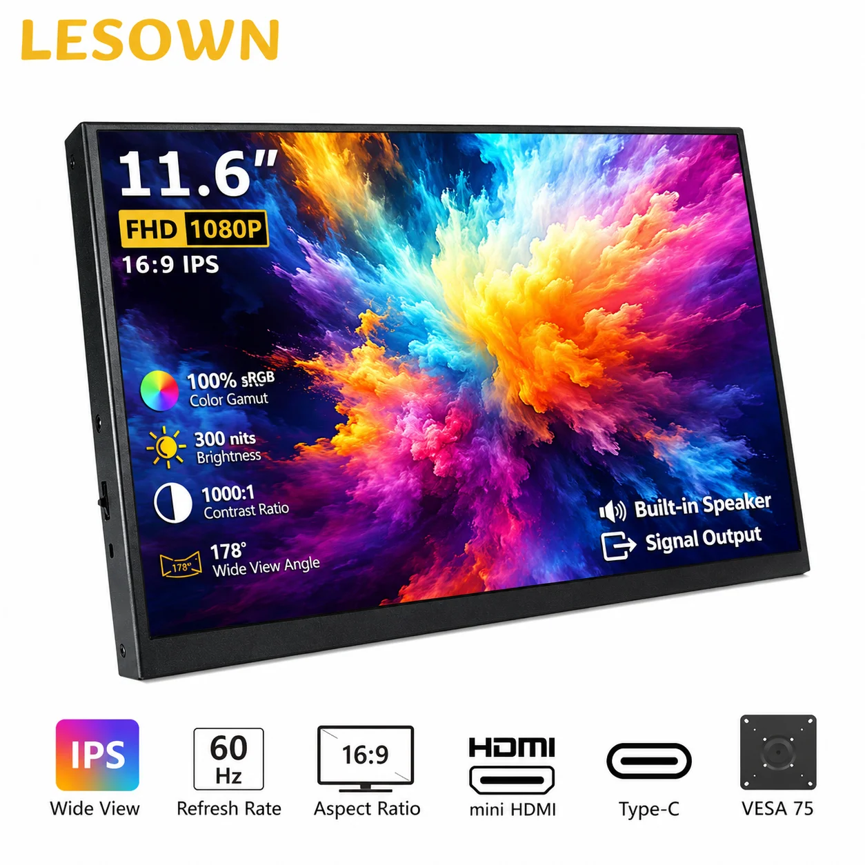 LESOWN Capacitive Touch Sub Screen 11.6 Inch FHD Display Aluminum Shell Dual Speaker miniHDTV for Radxa Rock Developer