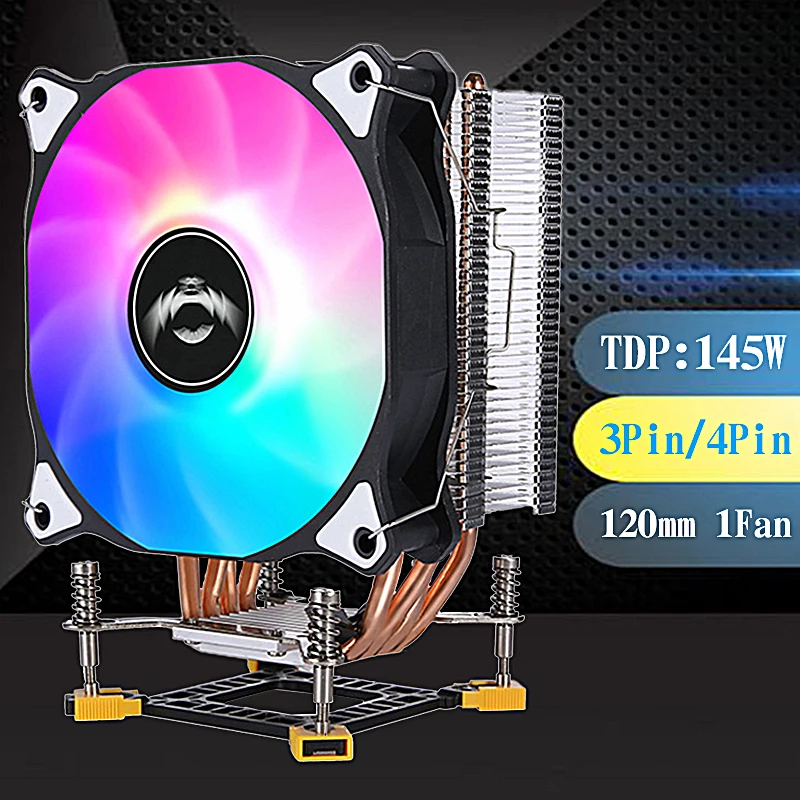 

QIUzAim PC Efficient Cooler Air-cooled CPU Cooling 120mm Fan 4 Heat Pipe Installing LGA115x 1200 1700 1356 i3 i5 i7 3Pin or 4Pin