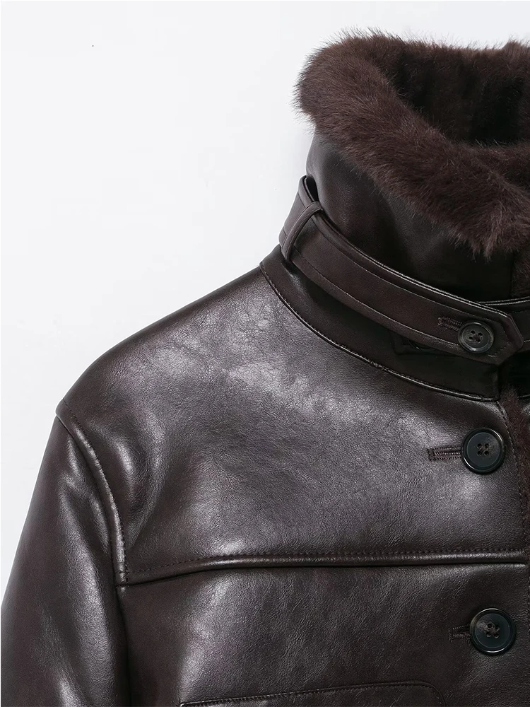 Chaqueta de una pieza de piel para mujer, chaquetas cortas de cuero con botones de manga larga para otoño e invierno, prendas de vestir exteriores de ocio para mujer 2025