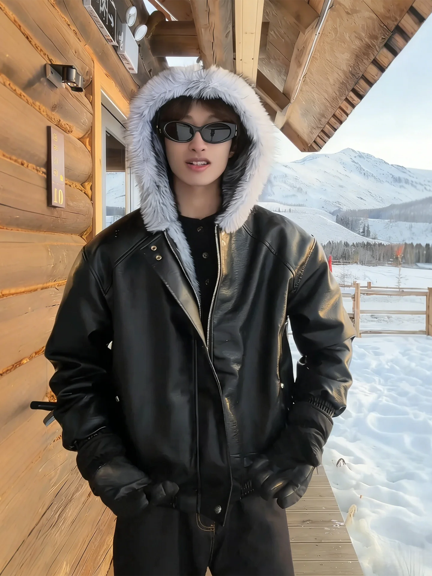 

Утепленная хлопковая куртка с меховым воротником и дизайном «Горный орел» в волчьих тонах, зимнее пальто для мужчин, повседневная свободная куртка с капюшоном