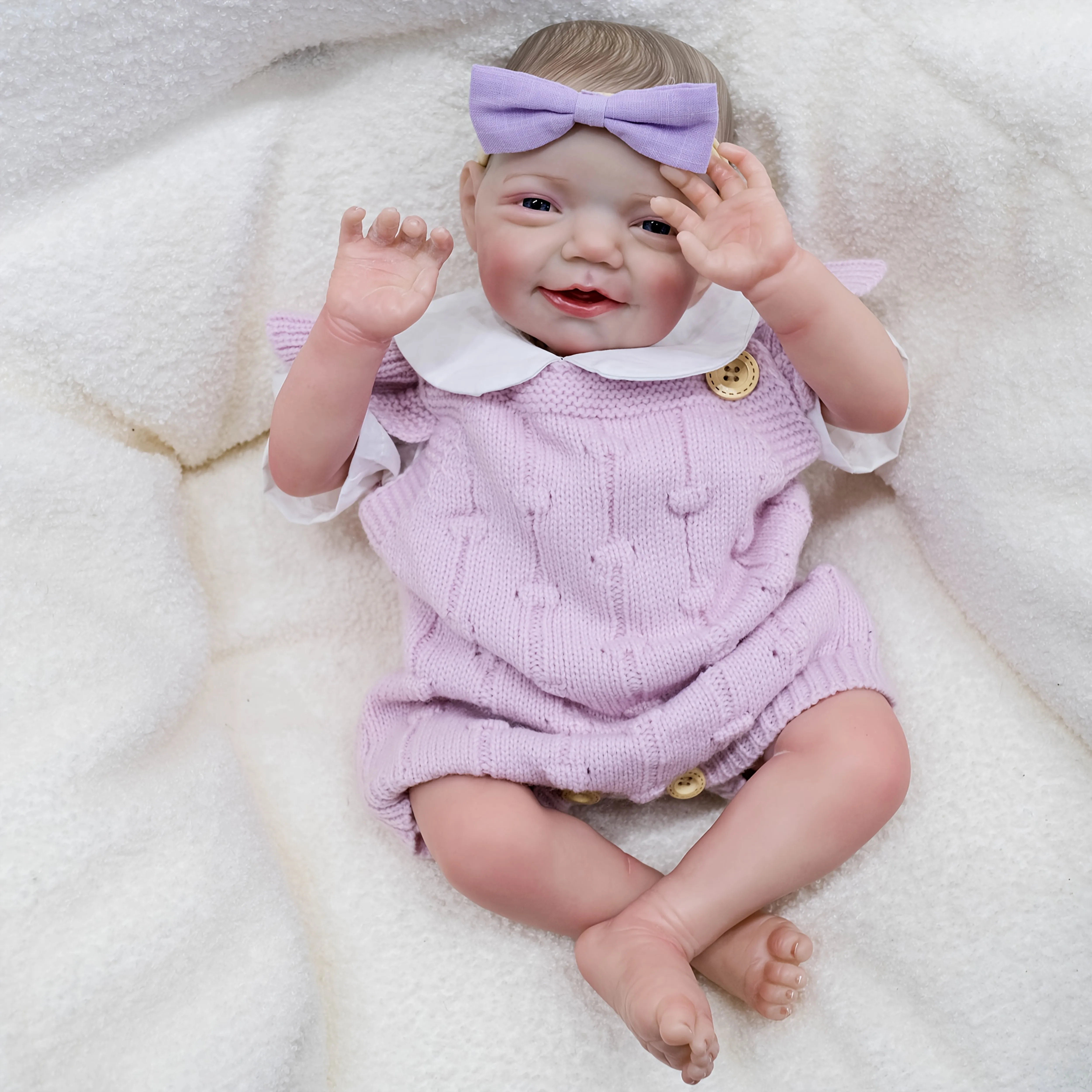 1 ชิ้น 20 "ตุ๊กตาสาวรีบอร์นสมจริง - ขนาดวัยรุ่นไวนิลอ่อนงานฝีมือ รายละเอียดวาดด้วยมือ เสื้อผ้าสีม่วง และของเล่นเด็ก