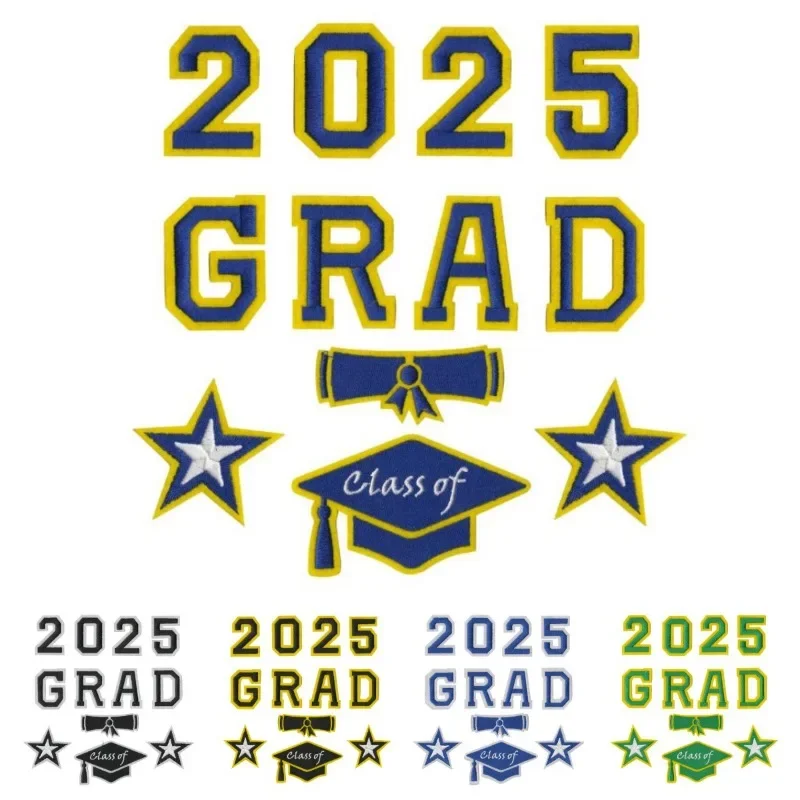 

12PCS 2025 Senior Year Graduation Cap Grad Class Iron-on Sew Embroidered Badge Patch for DIY T-shirt Backpack Clothing Appliques
