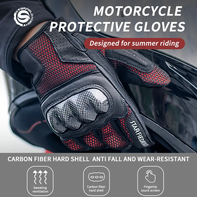 SFK Motorcycle Gloves Carbon Fiber Protection Motocylowe Guantes Summer Mesh Breathable Antiskid Wear-resistan Touch Screen