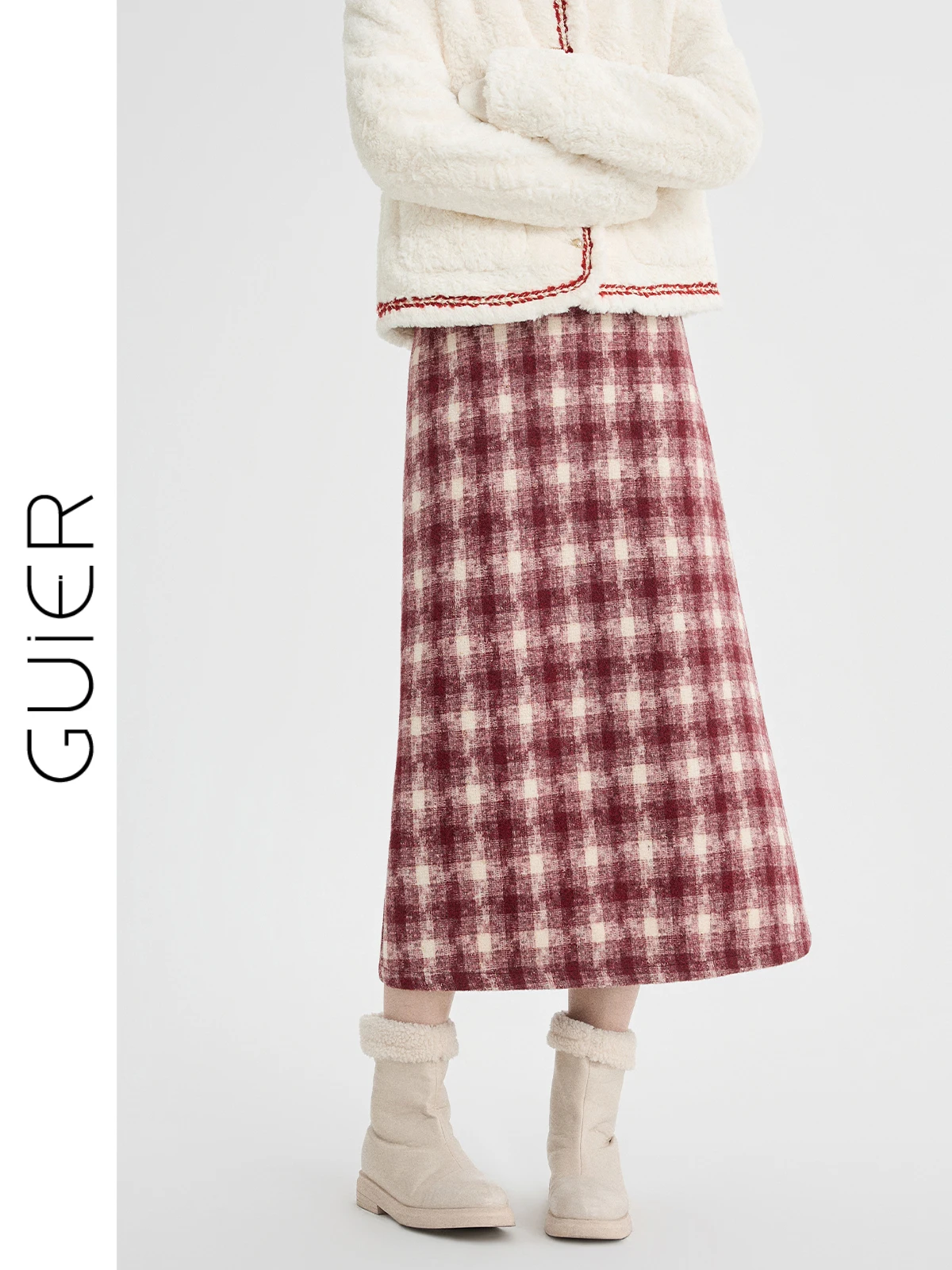 

Шерстяная юбка в клетку Guier, женская, с завышенной талией, облегающая, А-силуэт, винтажная, весенняя новинка, женские юбки