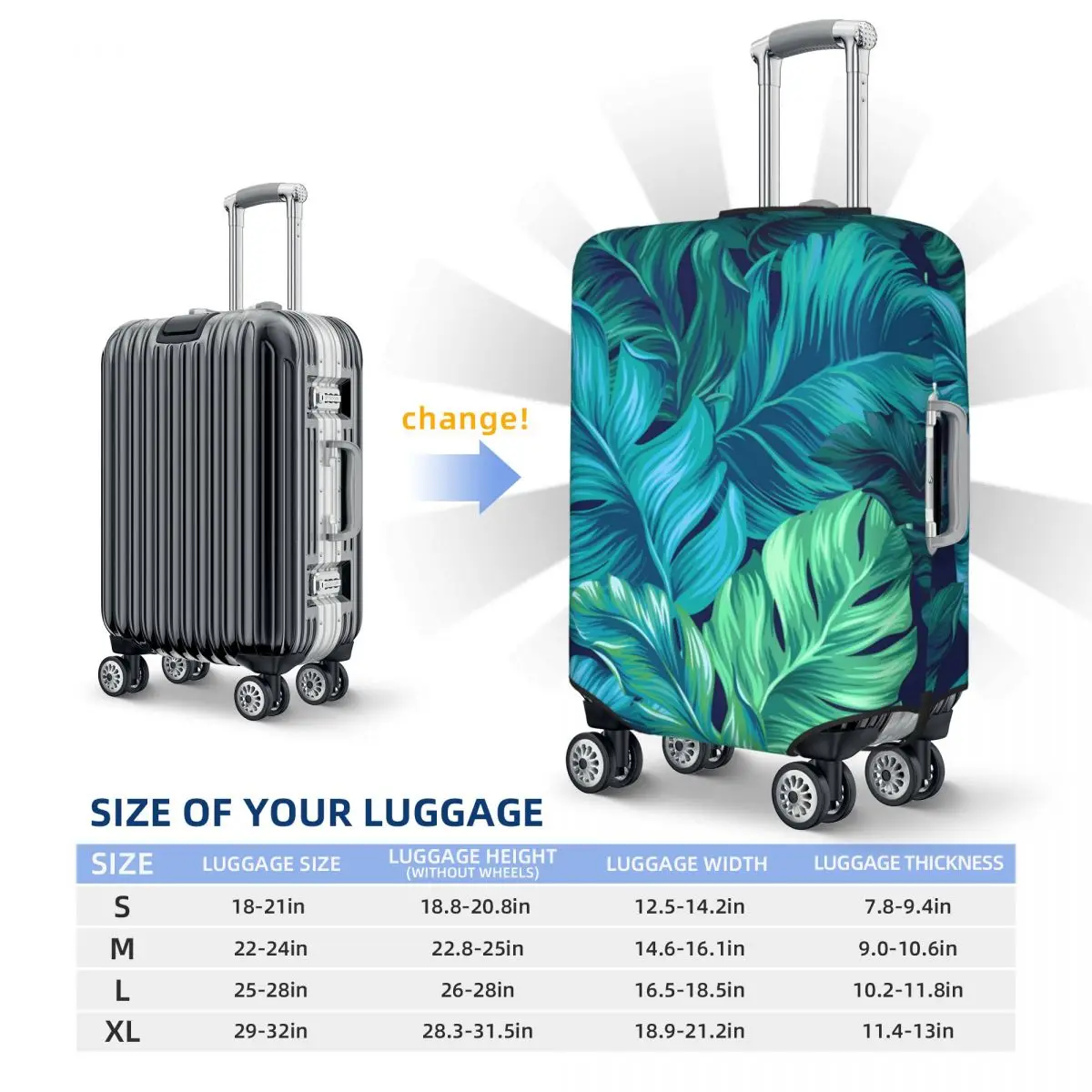 Hot Sale-- Tropical Leaves Prints Suitcase Cover Practical Business Protection Luggage Case Holiday