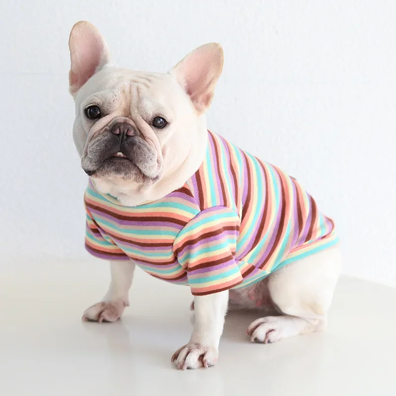 French Bulldog Cotton Color Stripe Bottoming Shirt Casual Fat Dogs Clothes Pug Corgi Clothing Cat Clothes Puppy Clothes