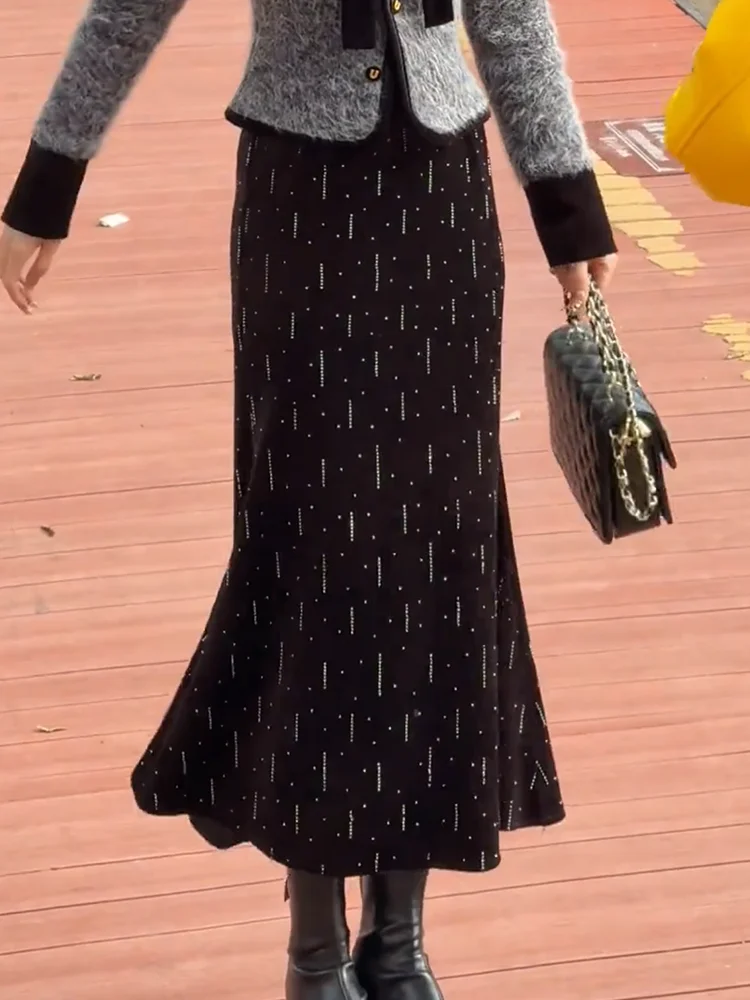 

Новая зимняя модная юбка-обертка из бархата с флисовой подкладкой и эффектом удлинения, в корейском стиле, для повседневной носки.