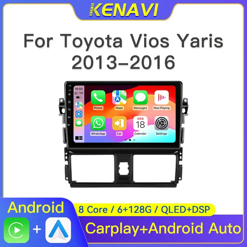 

6 + 128G Автомобильная стереосистема 2 Din Android для Toyota Vios Yaris 2013 2014 2015 2016 Мультимедийный видеоплеер WiFi BT навигация GPS Auto Carplay Авторадио головное устройство с экраном