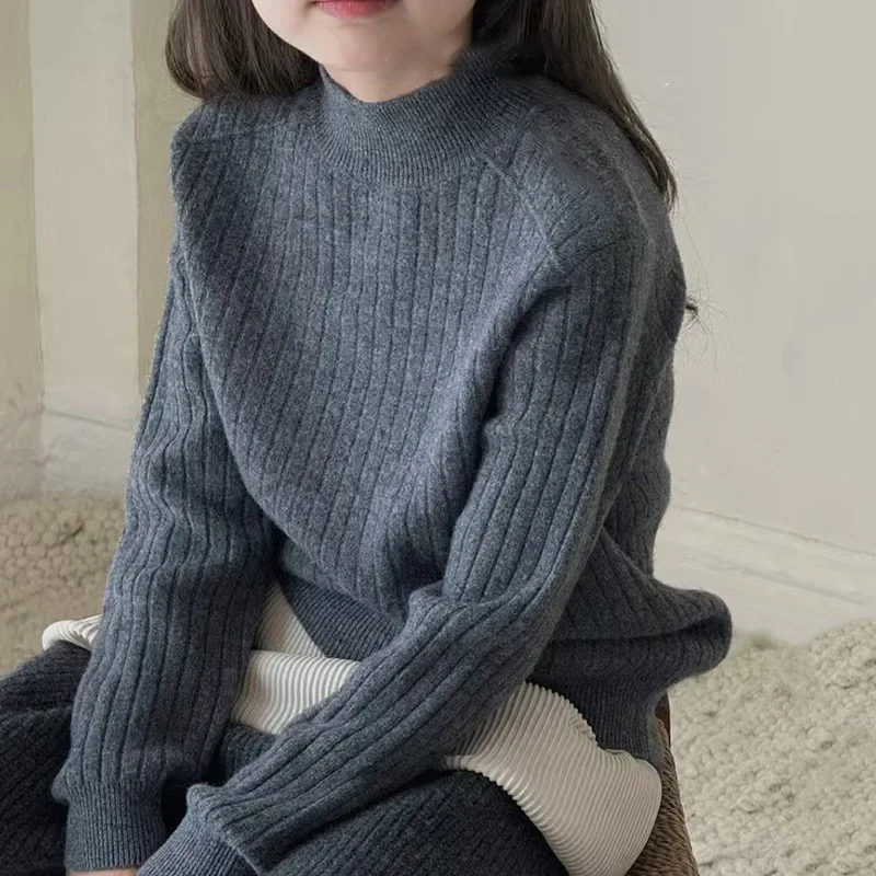 Sweater School Teen Children's Round Neck 2026 New Spring Autumn Boys Girls Solid Base Layer Sweater Casual Versatile Knitwear