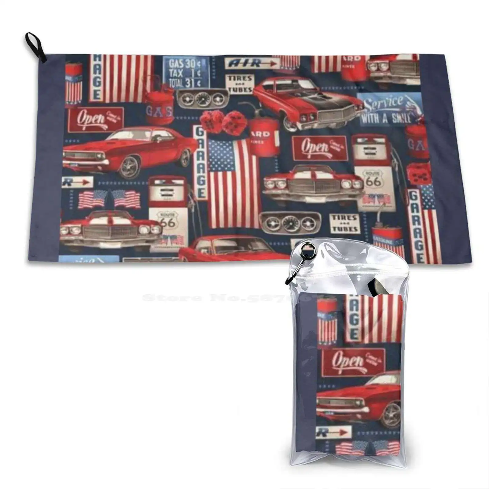 Muscle Cars Custom Soft Sport Towels Home Outdoor Cars Classic Boys Men Fathers Day Muscle Gas Patriotic Garage Vehicles Blue