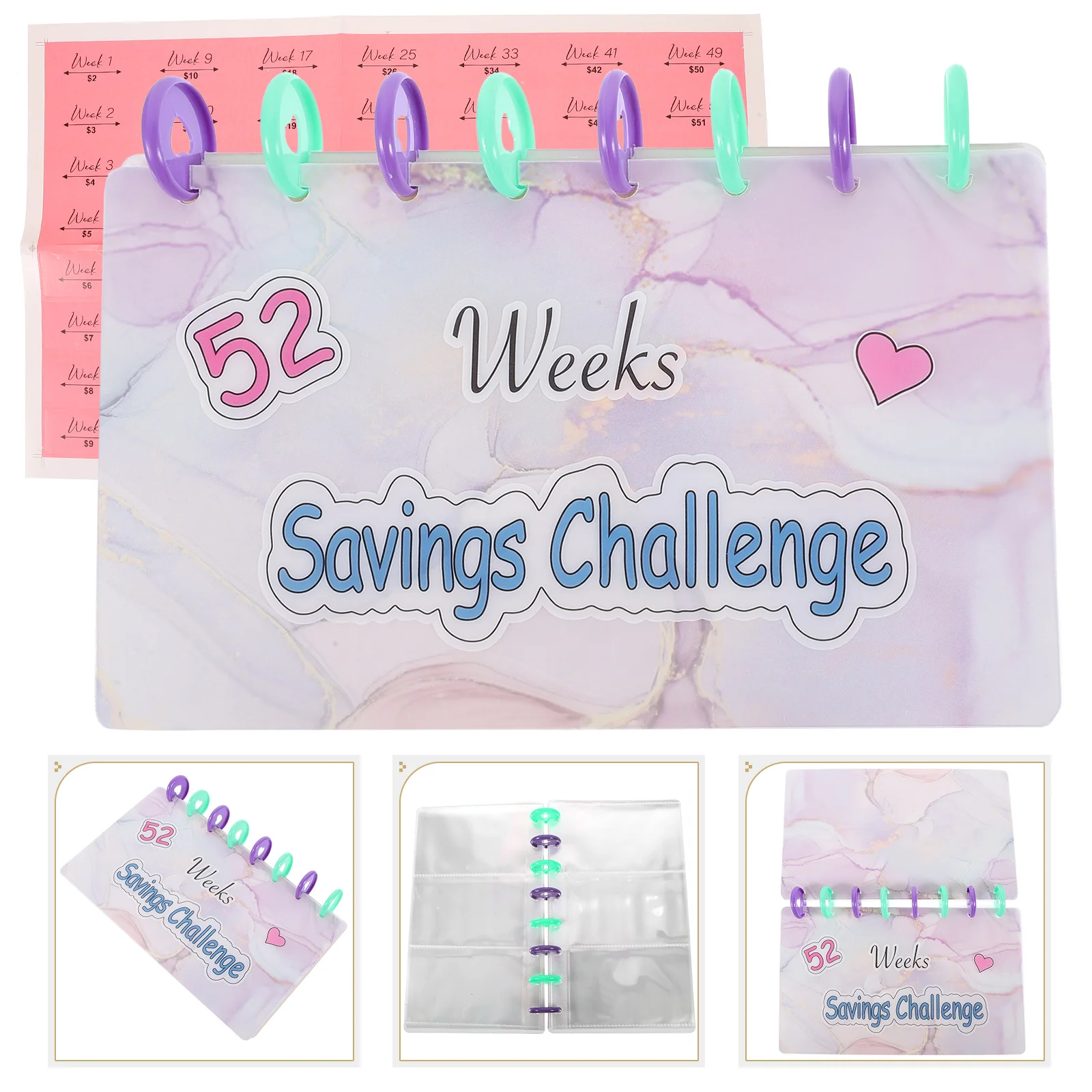 1Set Savings Challenge Binder Plastic Loose-Leaf Budget Cash Notepad Organizer for Home Office Travel Money Saving Record