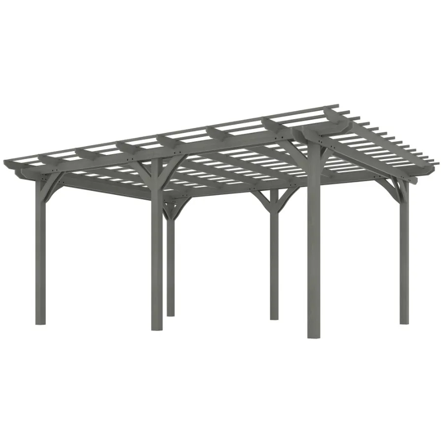 

12' x 16' Outdoor Pergola Wood Gazebo Grape Trellis with Stable Structure for Climbing Plant Support Gray