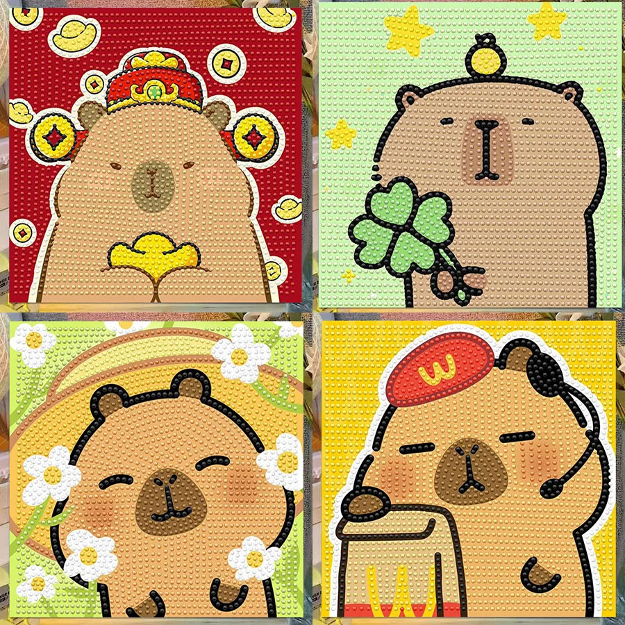 Peinture décorative en diamant de cristal Capibala de dessin animé avec cadre, kit de broderie au point de croix 5D DIY, cadeau d'anniversaire pour couple