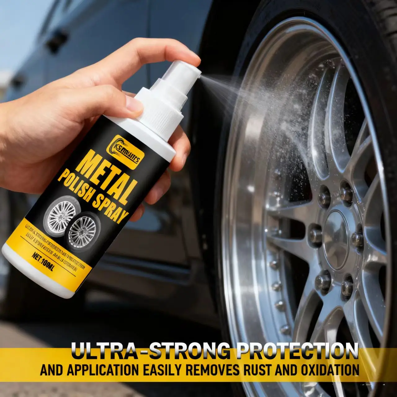 Ksmunrs Metal Polish Spray 100ML - Ultra-Strong Protection, Rust/Oxidation Remover, Restore Shine for Car Wheels & Metal Surface