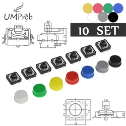 10Set/Lot Round Tactile Push Button Caps Kits Red Blue Green Yellow White Black Blue Gray for 12*12*7.3mm Micro Tact Switch