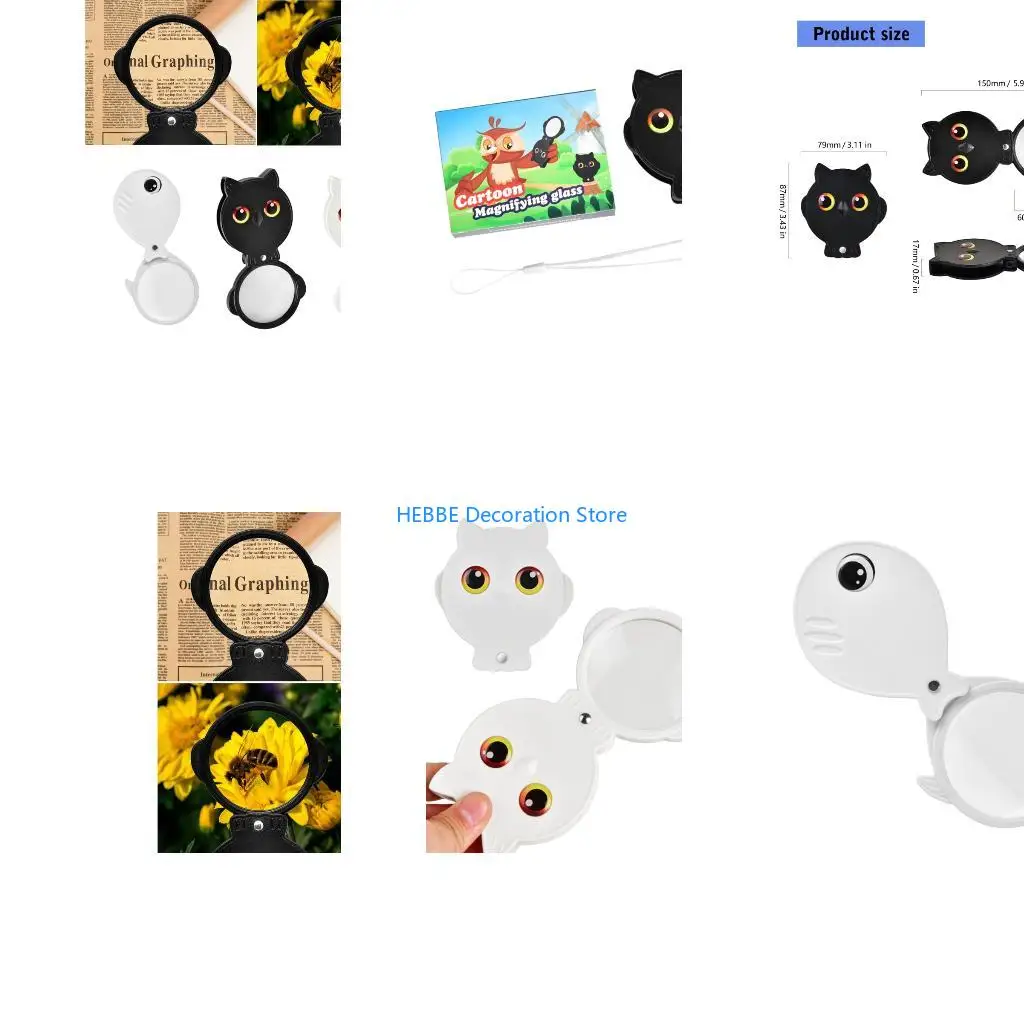 B0KC Portable Owl Pattern Foldable Glass 8X Magnification Compact Design for Adventure and Travel Use