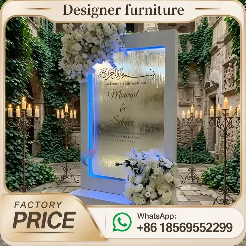 Wedding Backdrop Waterfall Fountain with LED Custom Waterfall Welcome Sign for Wedding Events Decoration