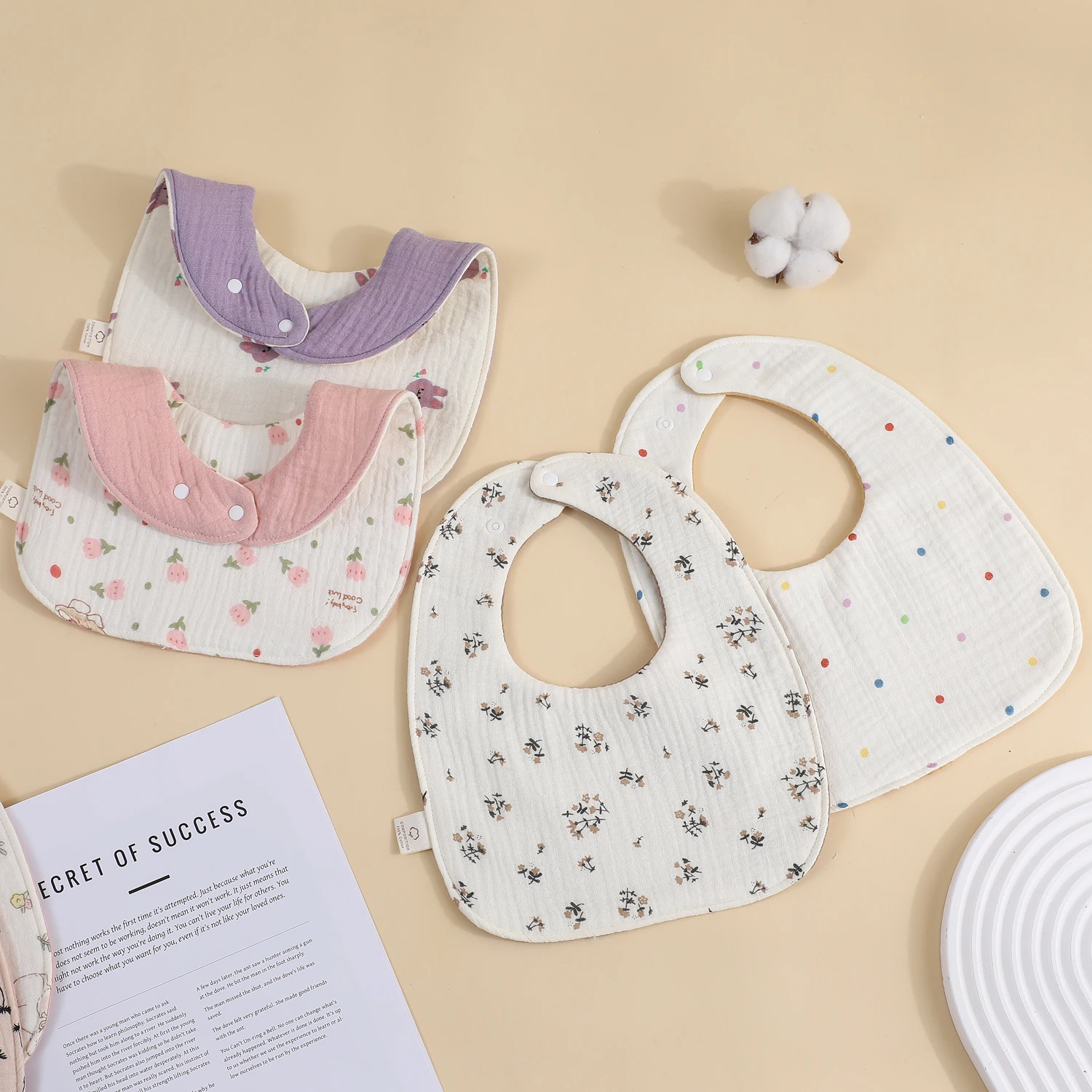 Boys and Girls Pure Cotton Candy Muslim Comfortable Saliva bib Baby Solid Lace Saliva Towel Saliva Towel Baby Supplies