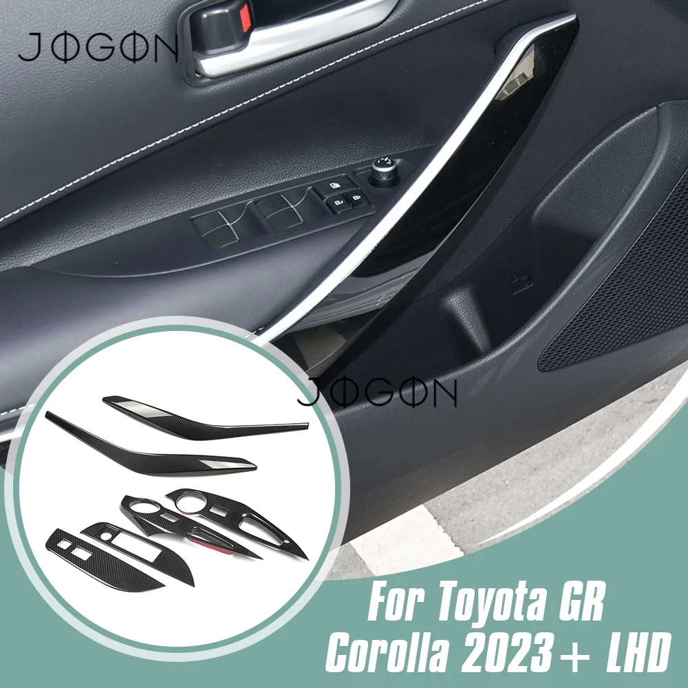 6Pcs LHD Carbon Car Interior Window Lift Switch Lock Panel & Front Door Armrest Upgrade Cover Trim For Toyota GR Corolla 2023+