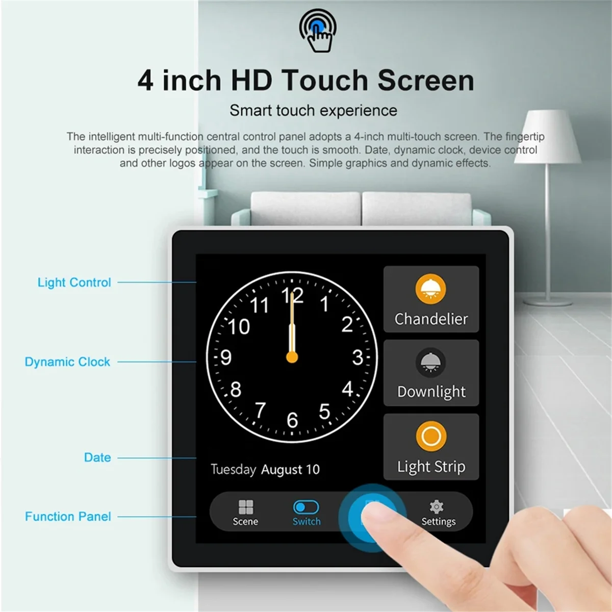 

RISEN Tuya T3E Panel Switch Touch Screen Panel EU Smart Control Panel Switch Zigbee Smart Home Wall Push Light Switch,Black