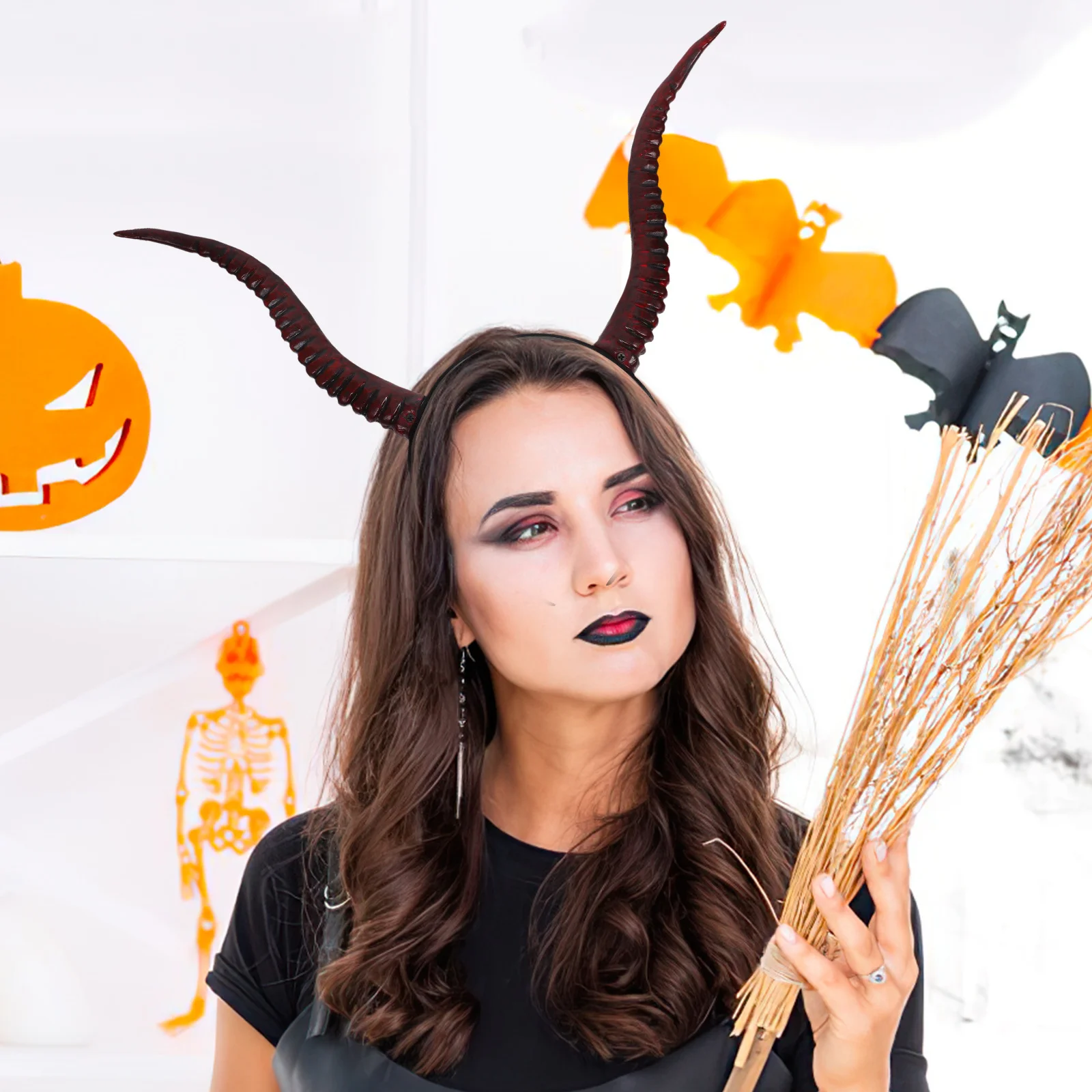 Devil Horns Headband Halloween Cosplay Gothic Witch Dress Up Accessory Reusable Party Prop for Adults Kids Christmas Carnival