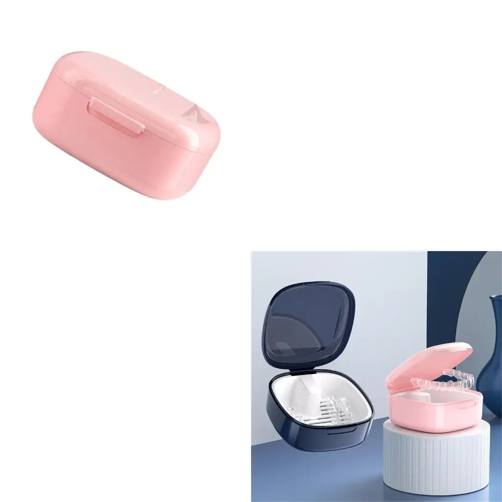 Space Saving Denture Care With Integrated Soak Compartment And Drainage Holes For Orthodontic Devices Sanitary Maintenance Chest