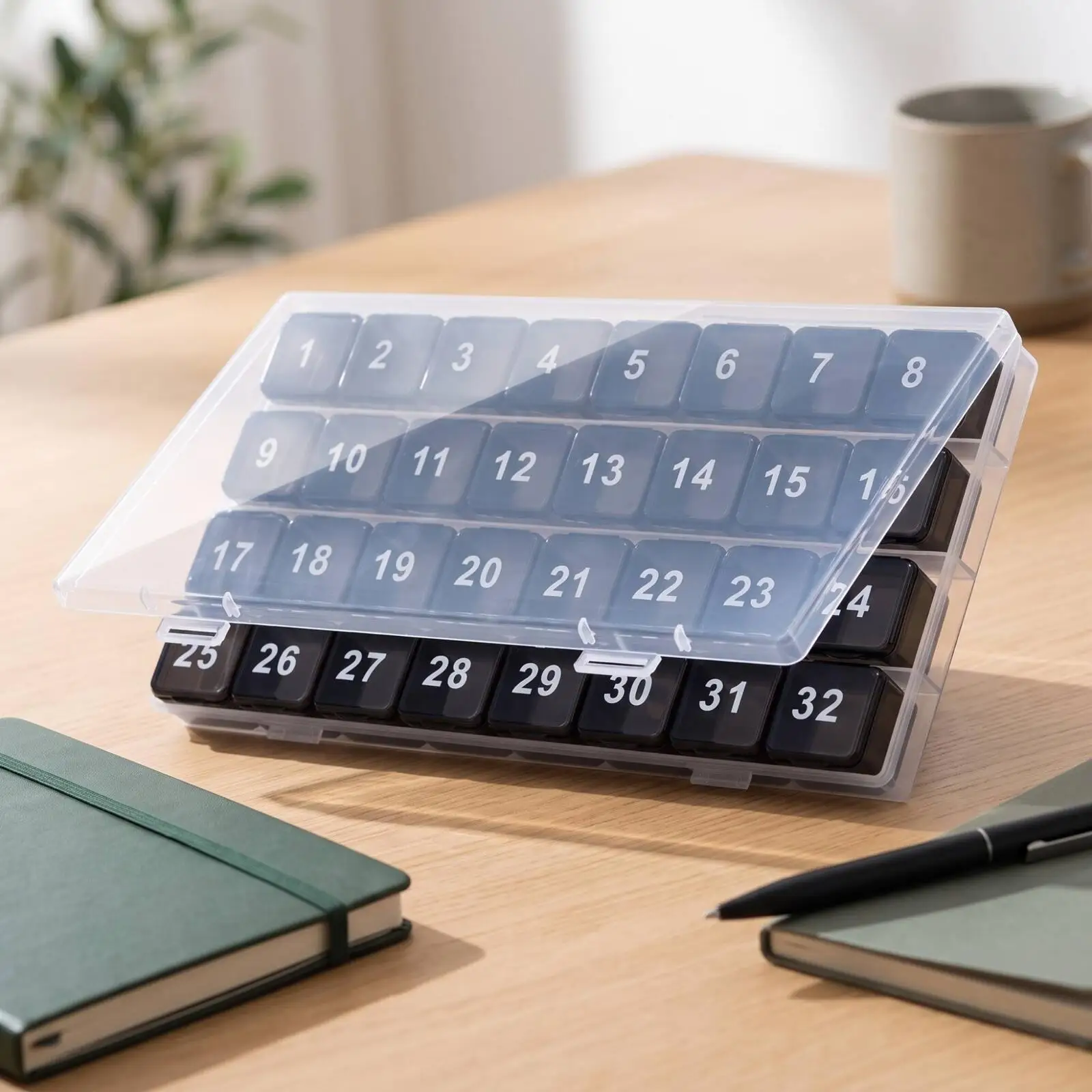 Large 32 Compartment Pill Box Monthly Medication Organizer with Numbered Slots Portable Medicine Case for Weekly on the Go