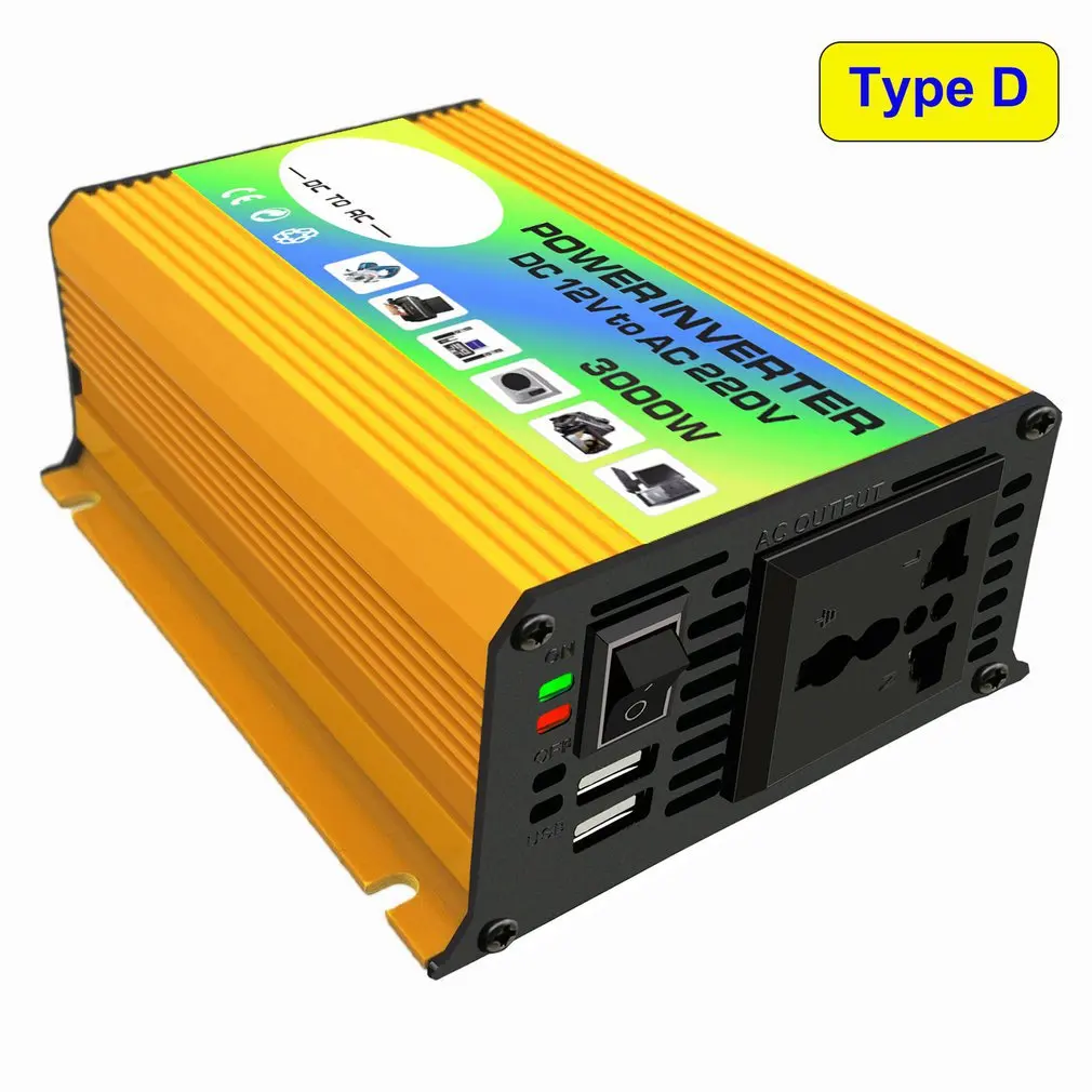 

2024 New Car Conversion Inverter LED Display Dual USB Yellow 6000W 4000W 3000W Inverter 12V-220V Sine Wave Multiple Protection