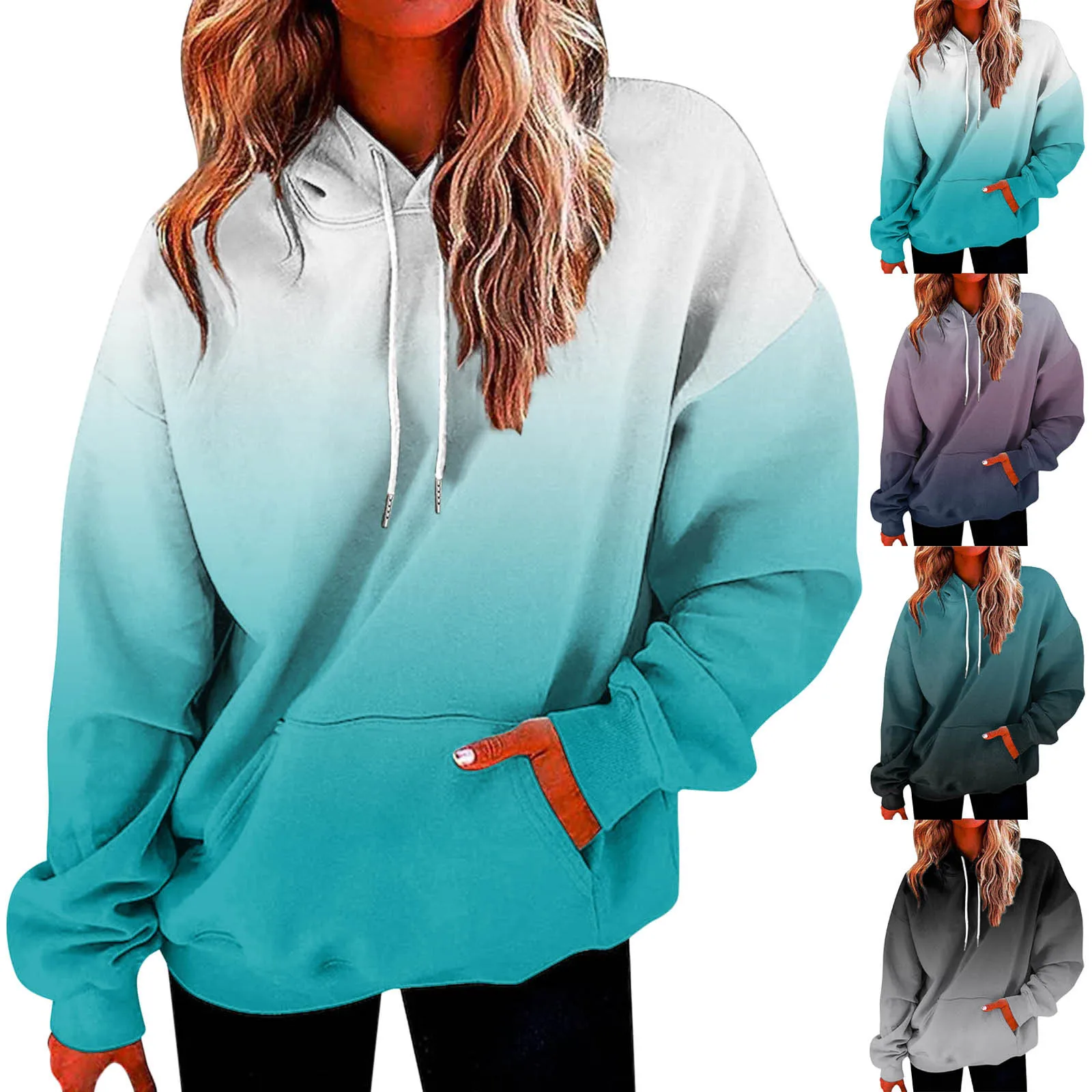 Pullover Ladies Fashion Plus Size Hooded Sweatshirt Long Sleeve Drawstring Loose Sweatshirt With Pockets Streetwear Coat Costume