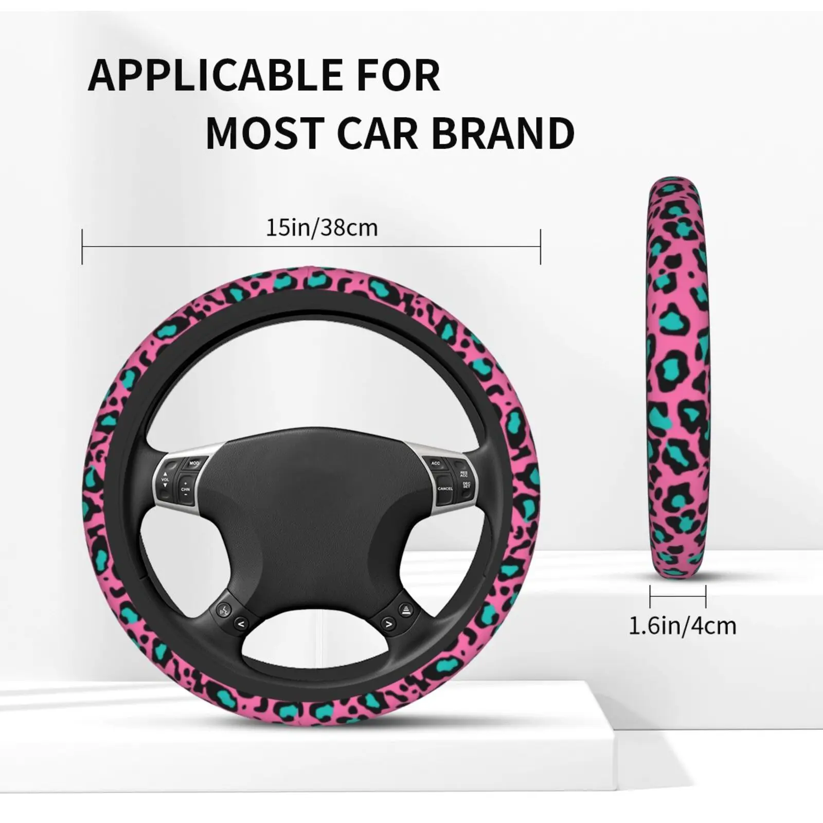 Leopard Pink Printed Car Steering Wheel Cover Universal 15 Inch Girl Car Decoration Protector