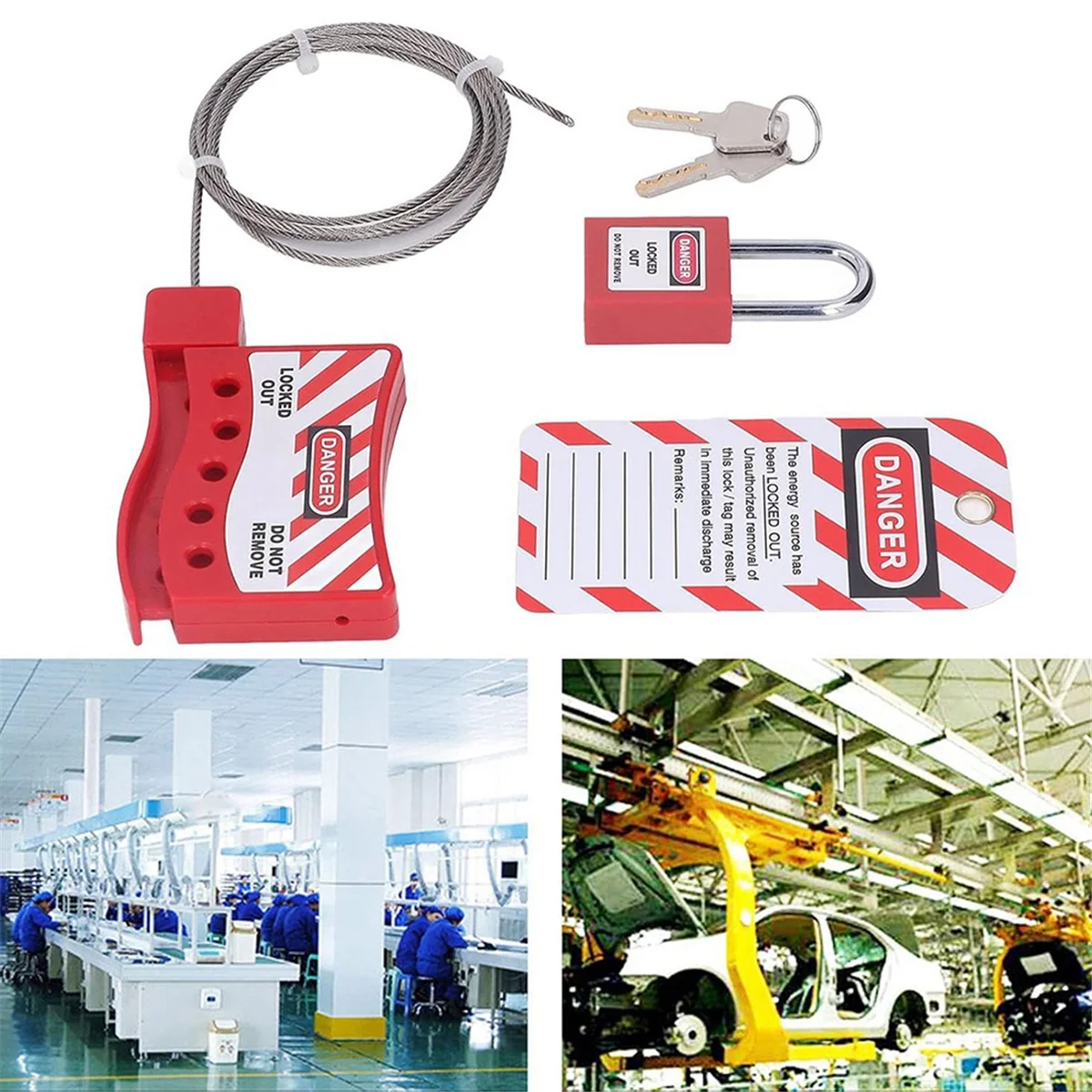 

PA-Lockout Tagout Cable Lock -Temperature, Handled Door Valve Switch Locks Electrical Plug Lockout
