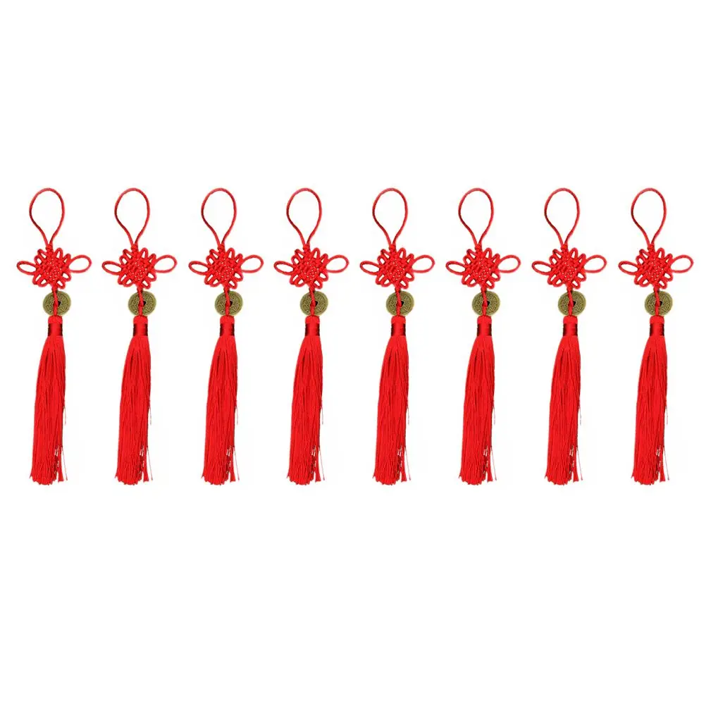 

8 Pcs Ancient Coin Chinese Knot Tassel Hanging Decor Car Home Pendant Adornment Red Polyester Great Gift Wedding Party