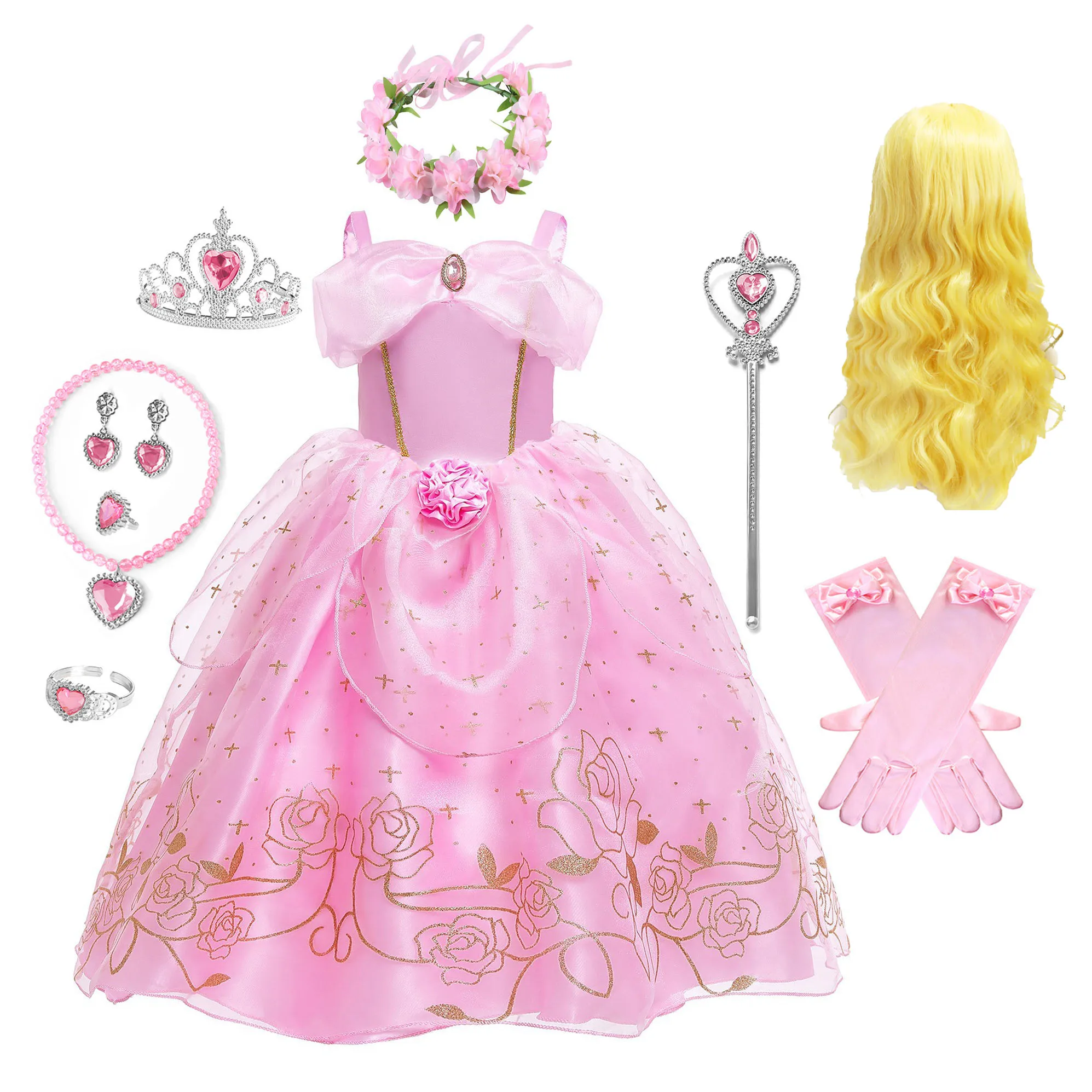 Shiny Toddler Little Girls Movie Princess Sleeping Beauty Aurora Birthday Party Cosplay Halloween Fancy Dress