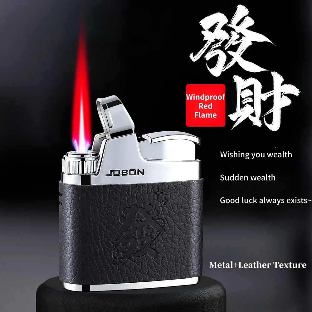 

JOBON Retro Trendy Inflatable Lighter, Metal Light Luxury Leather Pattern Windproof Men's Exquisite Gift