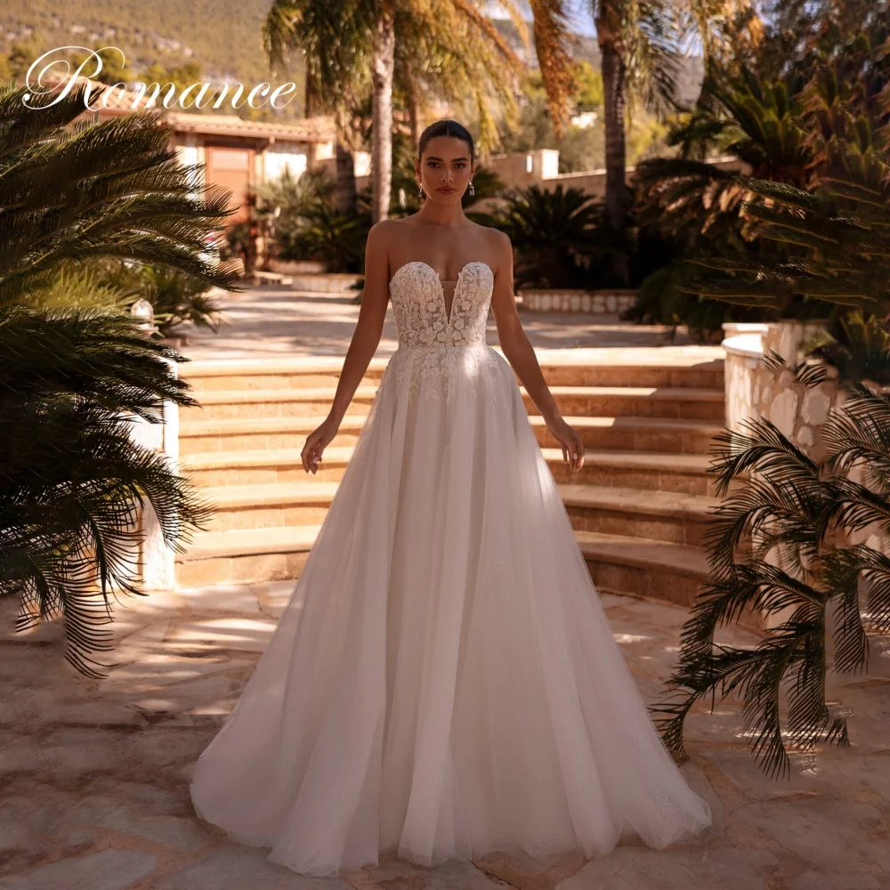 

Elegant Pleat Appliques V-Neck A-Line Beading Wedding Dress Women Sleeveless Lace Tulle Open Back Vestidos De Novia Customized