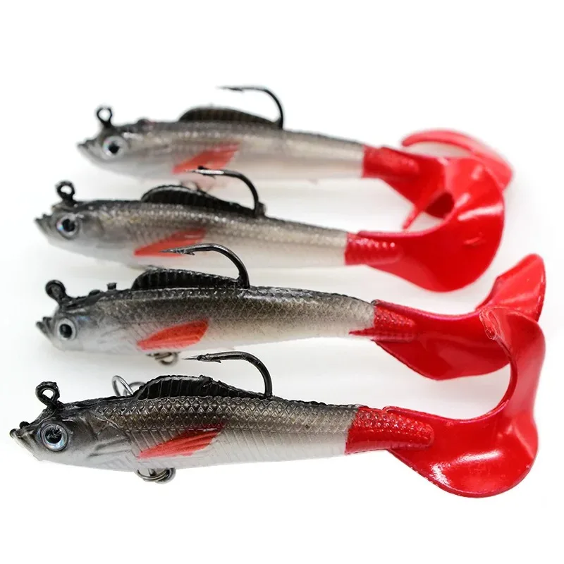 

4pcs 9.5g Swim Tail Fishing Bait Jig Wobblers Soft Baits Artificial Silicone Bait Sea Bass Carp Spoon Fishing Bait