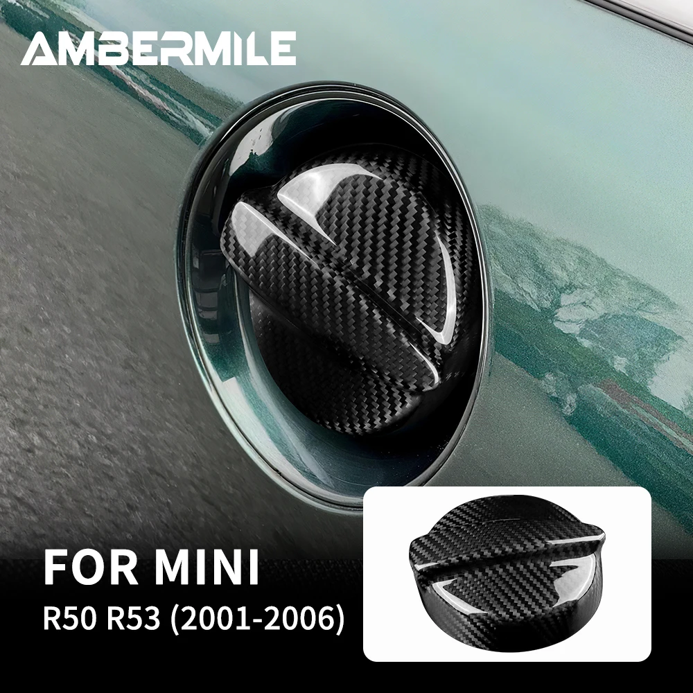 AMBERMILE for Mini Cooper S R50 R53 2001-2006 Car Fuel Tank Cap Gas Cover Real Hard Dry Carbon Fiber for Mini R53 R50 Decoration