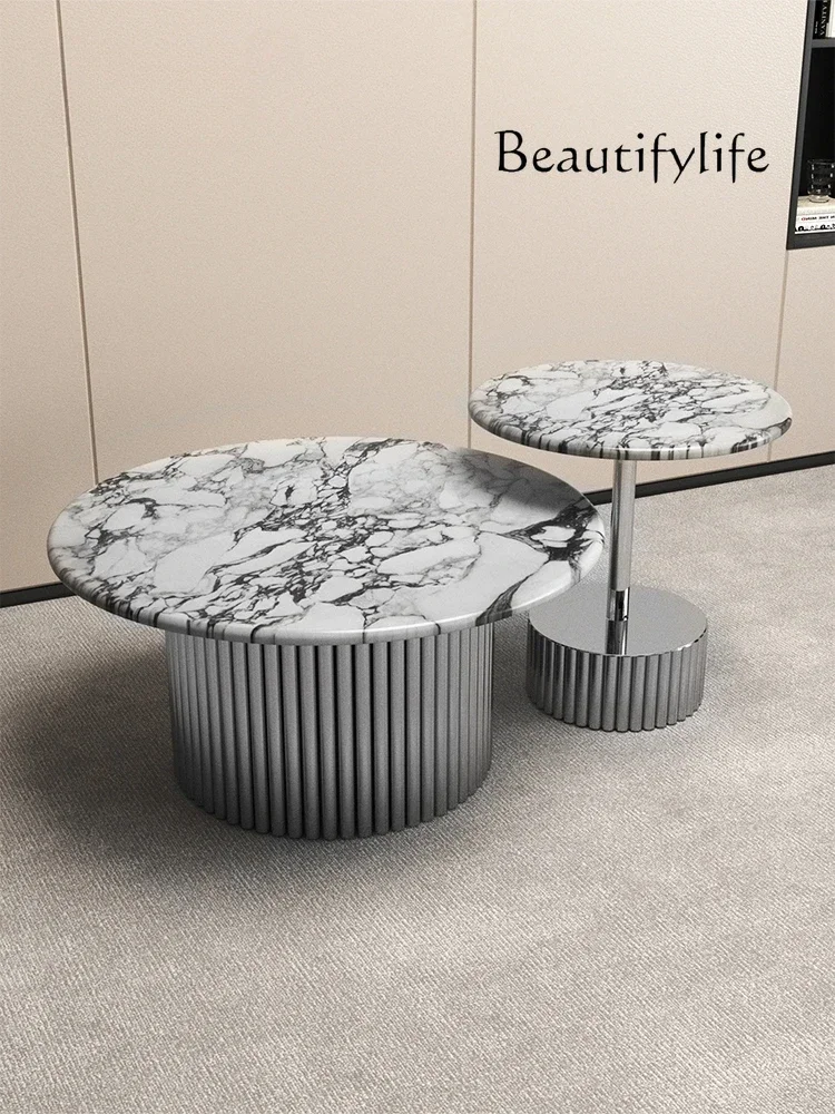 BJ  Italian Minimalist Round Water Ripple Stainless Steel Coffee Table