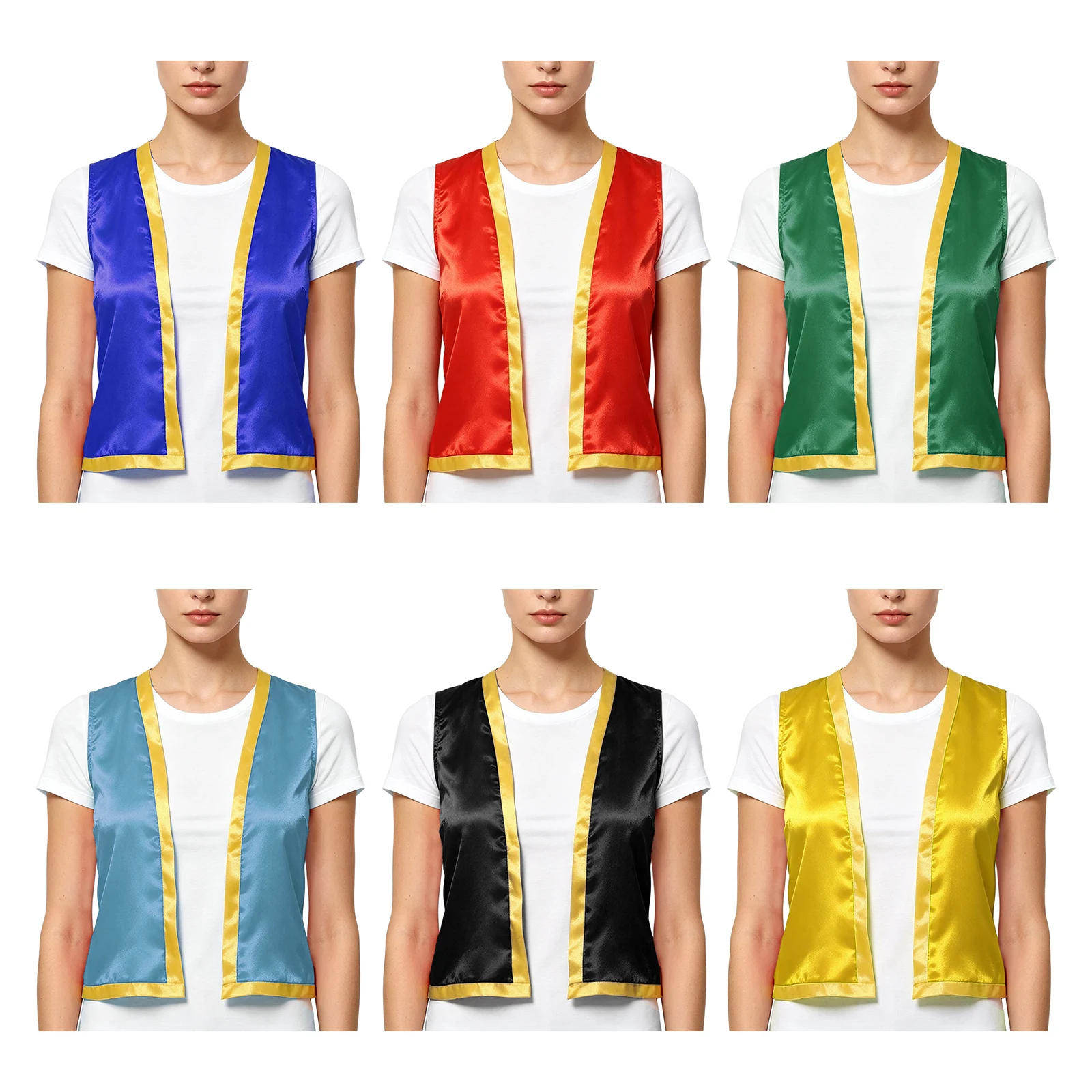 Women Sleeveless Cardigan Open Front Cropped Vest with Trim for Halloween Cosplay Stage Performance