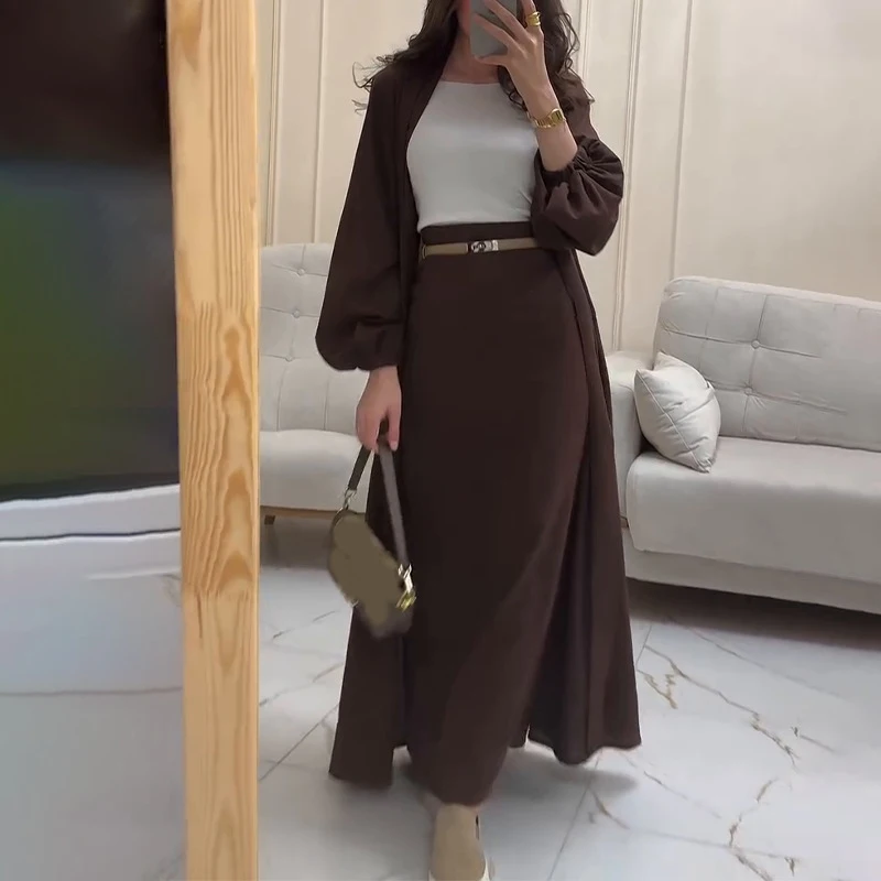 

Simple Fashion Two Piece Set Spring Women Elegant Solid Color Commuting Suit Sexy V-neck Long Sleeved Cardigan and Skirt Outfit